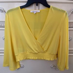 BCBG Yellow Crop Top with Flowy Sleeves